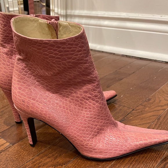 Barbie Pink Italian Croc Leather Ankle Boots - Picture 2 of 4